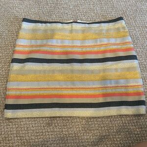 JCREW Striped Multicolor Metallic gold Glittered  Mini Skirt SIZE 8